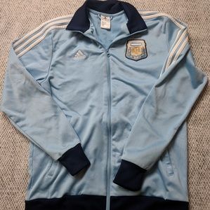 Adidas Men's Light Blue Track Jacket with Navy Trim